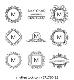 Set of outline monograms and logo design templates. Vector illustration