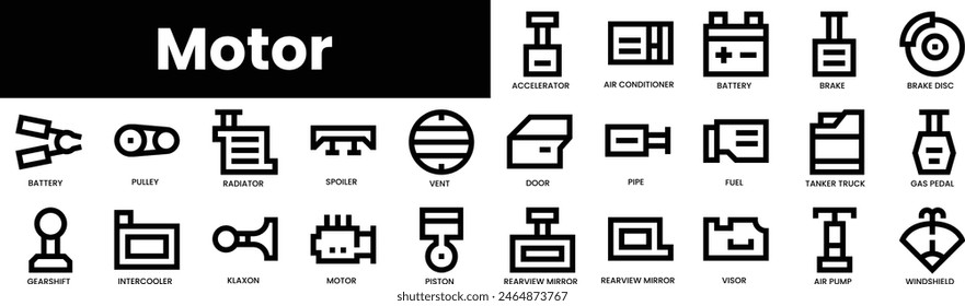 Set of outline motor icons. Minimalist thin linear web icon set. vector illustration.