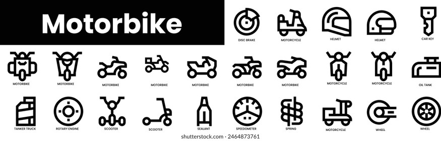 Set of outline motorbike icons. Minimalist thin linear web icon set. vector illustration.