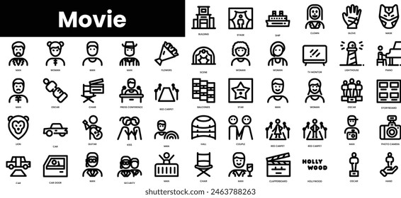 Set of outline movie icons. Minimalist thin linear web icon set. vector illustration.