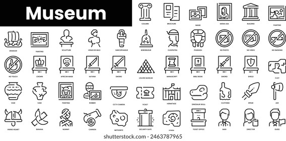 Set of outline museum icons. Minimalist thin linear web icon set. vector illustration.