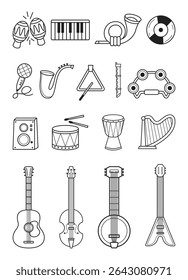 Set of Outline Music Instrument Collection