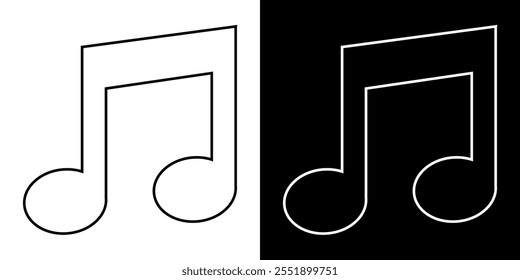 Set of Outline Music Note Icon. Vector illustration on Black and White background.