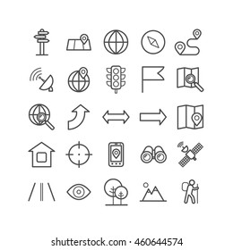 Set of outline navigation icons. Linear icons for print, web, mobile apps