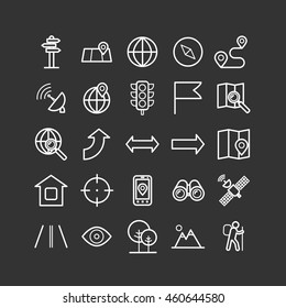 Set of outline navigation icons. Linear icons for print, web, mobile apps