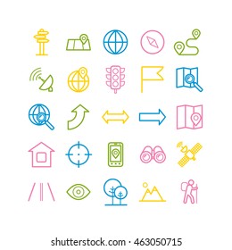Set of outline navigation icons. Linear icons for print, web, mobile apps
