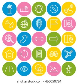 Set of outline navigation icons. Linear icons for print, web, mobile apps