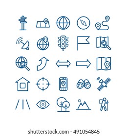 Set of outline navigation icons. Linear icons for print, web, mobile apps design