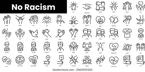 Set of outline no racism icons. Minimalist thin linear web icon set. vector illustration.