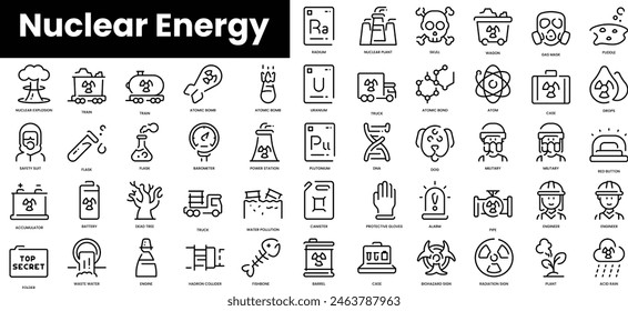 Set of outline nuclear energy icons. Minimalist thin linear web icon set. vector illustration.