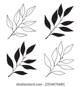 Set of outline, one line and silhouette lemon branches. Minimalistic floral elements for web, posters, invitations, greeting cards.
