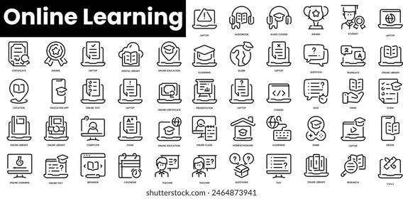 Set of outline online learning icons. Minimalist thin linear web icon set. vector illustration.