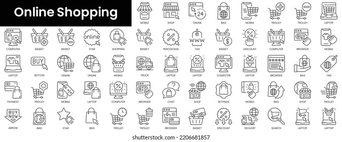 Set of outline online shopping icons. Minimalist thin linear web icon set. vector illustration.