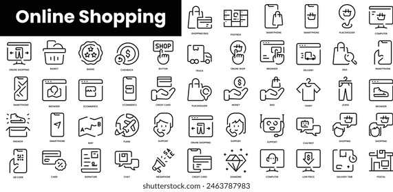 Set of outline online shopping icons. Minimalist thin linear web icon set. vector illustration.