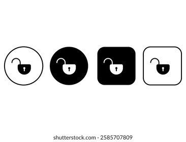 Set of outline opened lock icons. Security symbols buttons
