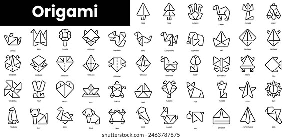 Set of outline origami icons. Minimalist thin linear web icon set. vector illustration.