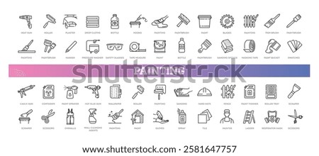 Set of outline painting decorating icons.