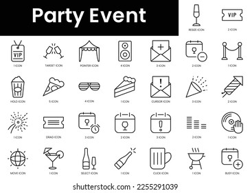 Set of outline party event icons. Minimalist thin linear web icon set. vector illustration.