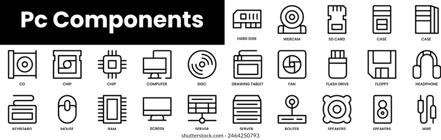 Set of outline pc components icons. Minimalist thin linear web icon set. vector illustration.