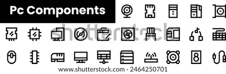 Set of outline pc components icons. Minimalist thin linear web icon set. vector illustration.