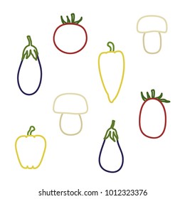 Set of outline pepper, eggplant, tomato and mushroom - vector illustration