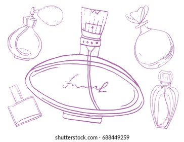 Set of outline perfume bottle. Can use for design wrapping paper packaging, scrap-booking, sites and perfume shops