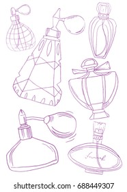 Set of outline perfume bottle. Can use for design wrapping paper packaging, scrap-booking, sites and perfume shops