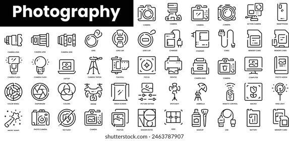 Set of outline photography icons. Minimalist thin linear web icon set. vector illustration.