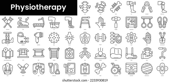 Set of outline physiotherapy icons. Minimalist thin linear web icon set. vector illustration.