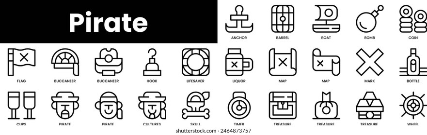 Set of outline pirate icons. Minimalist thin linear web icon set. vector illustration.