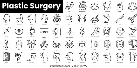 Set of outline plastic surgery icons. Minimalist thin linear web icon set. vector illustration.