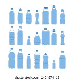 Set of outline plastic water bottles. Vector illustration