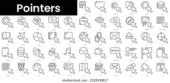 Set of outline pointers icons. Minimalist thin linear web icon set. vector illustration.