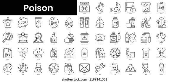 Set of outline poison icons. Minimalist thin linear web icons bundle. vector illustration.