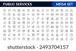 Set of outline Public Services icons. Minimalist thin linear web icon set. Line icons related to public utilities. Gas, electricity, water, heating.