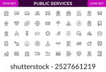 Set of outline Public Services icons. Minimalist thin linear web icon set. Line icons related to public utilities. Gas, electricity, water, heating.
