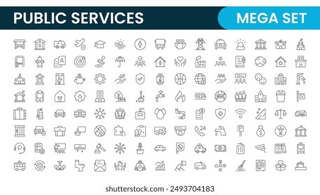 Set of outline Public Services icons. Minimalist thin linear web icon set. Line icons related to public utilities. Gas, electricity, water, heating.