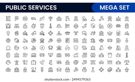 Set of outline Public Services icons. Minimalist thin linear web icon set. Line icons related to public utilities. Gas, electricity, water, heating.