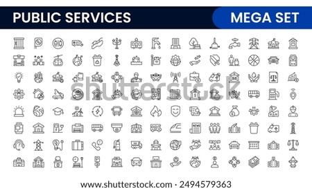 Set of outline Public Services icons. Minimalist thin linear web icon set. Line icons related to public utilities. Gas, electricity, water, heating.