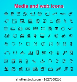 Set of outline quality icon media and web icons.
