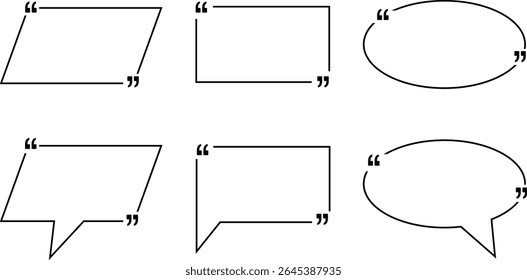 Rahmendesign des Umriss-Anführungsrahmens. Entwurf der Textumriss-Anführungsfeld-Vorlage. Kontur Sprachblase, Vektorgrafik.