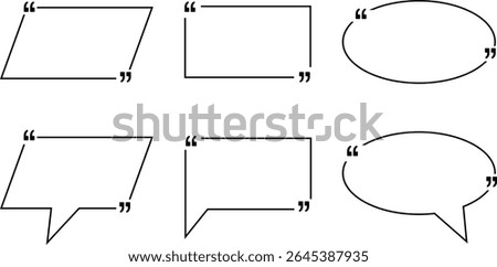 set of outline quote box frame design. text outline quote box template design. outline speech bubble vector illustration.