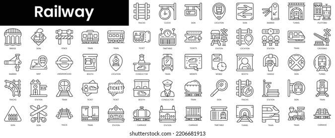 Set of outline railway icons. Minimalist thin linear web icon set. vector illustration.