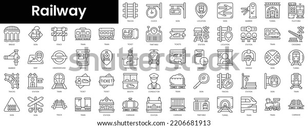 Set of outline railway icons.\
Minimalist thin linear web icon set. vector\
illustration.