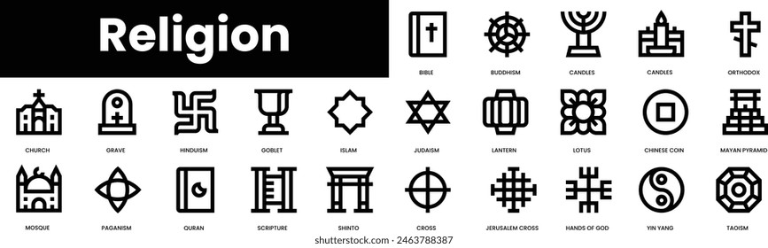 Set of outline religion icons. Minimalist thin linear web icon set. vector illustration.