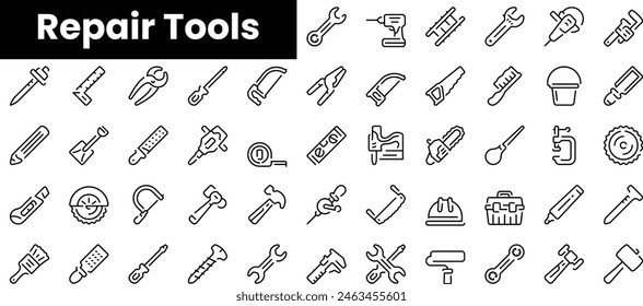 Set of outline repair tools icons. Minimalist thin linear web icon set. vector illustration.