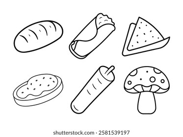 Set of Outline Restaurant food vector.