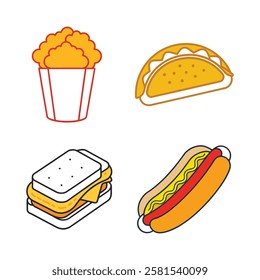 Set of Outline Restaurant food vector.