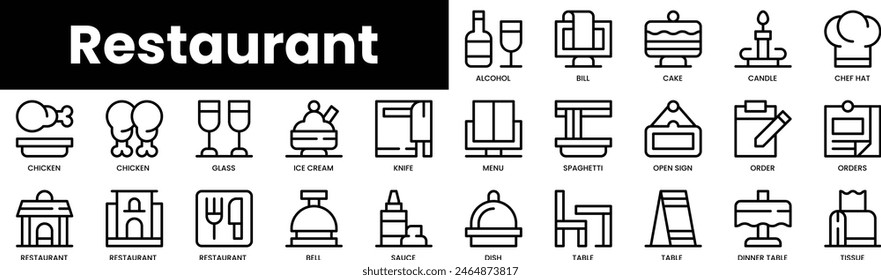 Set of outline restaurant icons. Minimalist thin linear web icon set. vector illustration.