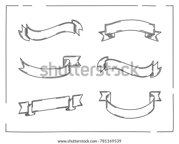 Set Outline Ribbons Hand Drawn Graphic Stock Vector (Royalty Free ...